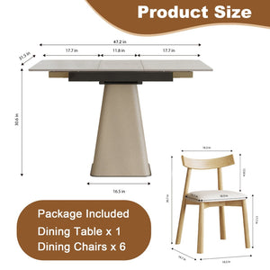 English Elm Retractable Rock Slab Dining Set with Leather Wrapped Base for Compact Apartments W2700S00100