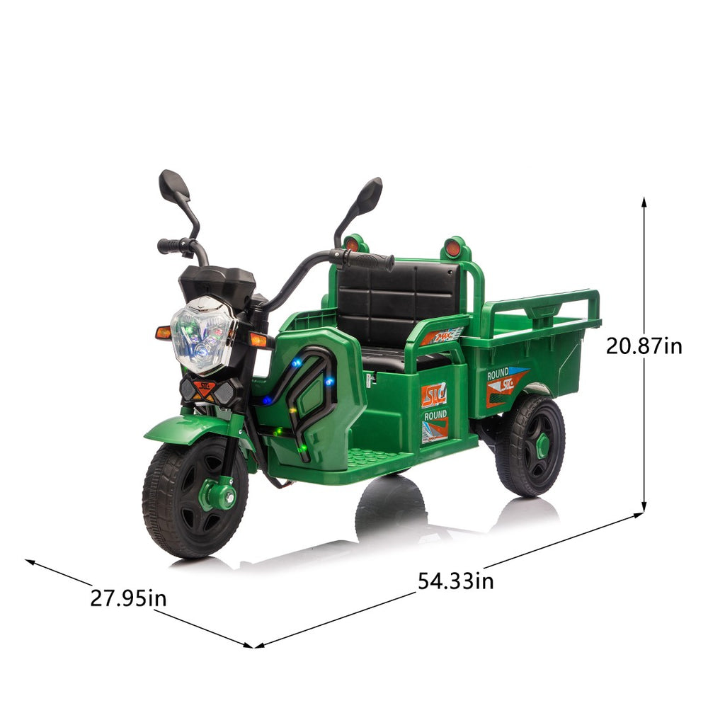 English Elm 12v Kids Electric Cargo Trike with Led Lights Wide Seat Anti-slip Wheels Toddler Ride On Green W1578P336049
