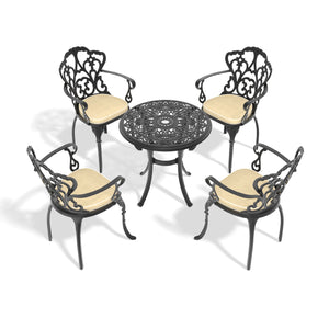English Elm 5-Piece Cast Aluminum Patio Furniture Set With Black Frame & Off-White Cushions For Outdoor Comfort W1710S00418