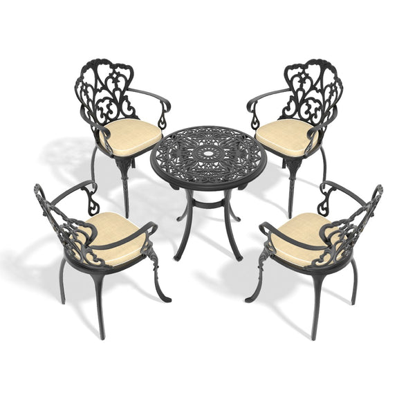 English Elm 5-piece Cast Aluminum Outdoor Dining Set with Carved Patterns and Weather Resistant Frame W1710S00538