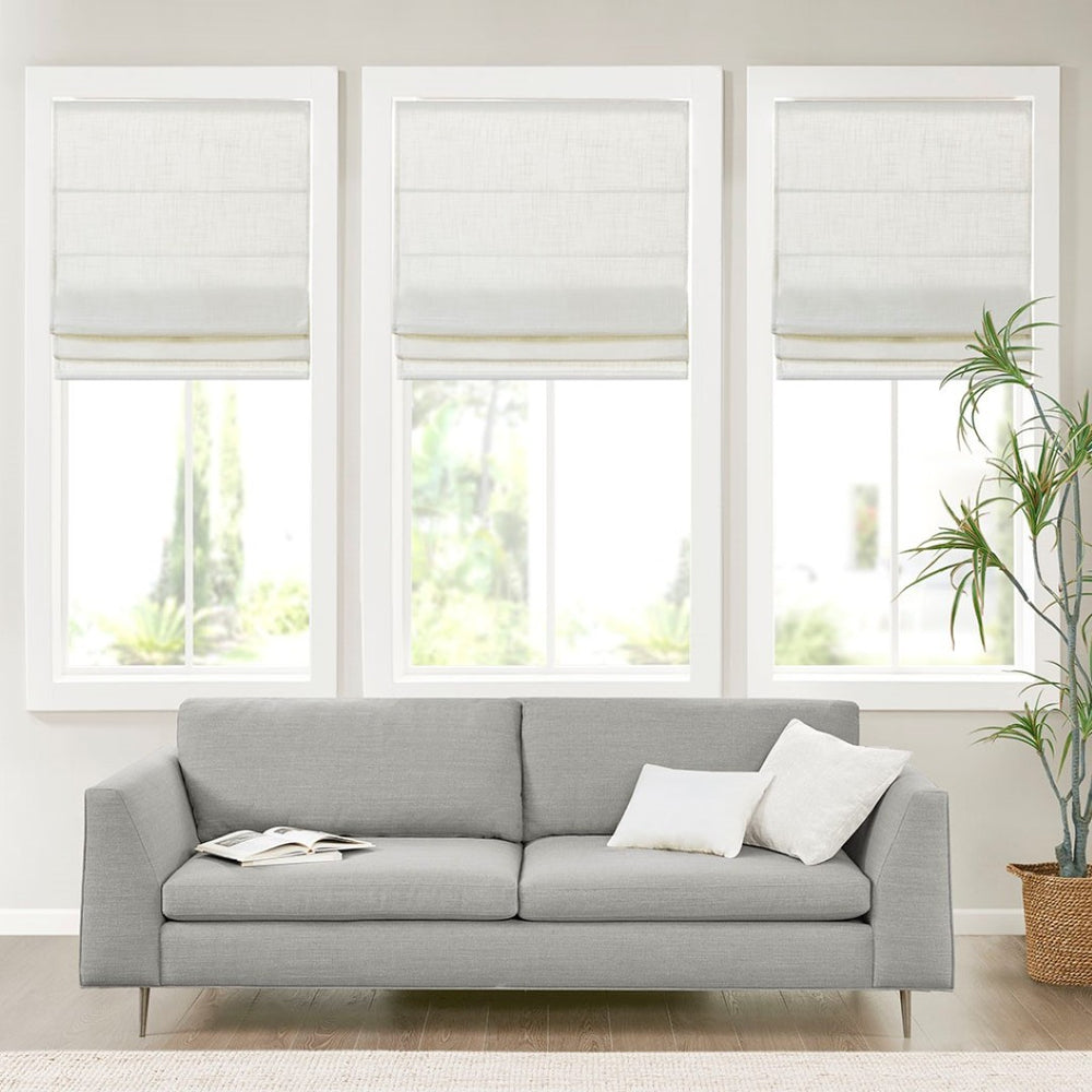 English Elm Light Filtering Cordless Roman Shade Linen Blend Woven Texture for Bright Rooms B035129748