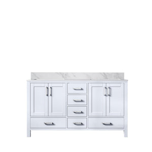 English Elm White Double Bath Vanity With Carrara Marble Top - 60" W X 22" D, Elegant Storage & Soft-Close Drawers B2731P258870-GIGA