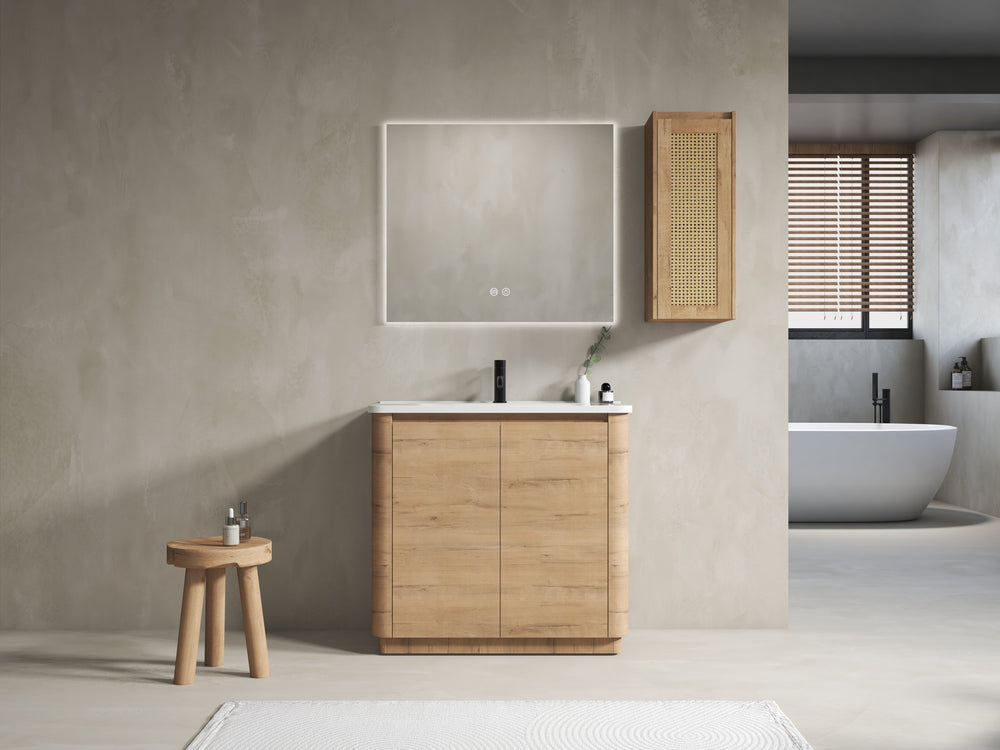 English Elm 36'' Freestanding Bathroom Vanity With Glossy Ceramic Sink & Soft-Close Doors For Stylish Storage W999S00402