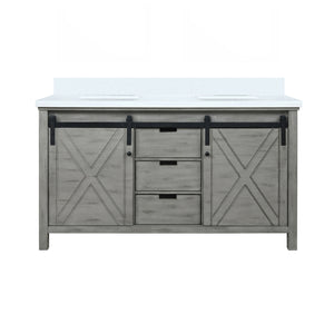 English Elm Ash Grey Double Bath Vanity With White Quartz Top, Soft-Close Drawers & Ample Storage Space - 60" W B2731P260998