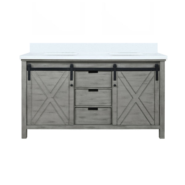 English Elm Ash Grey Double Bath Vanity With White Quartz Top, Soft-Close Drawers & Ample Storage Space - 60" W B2731P260998