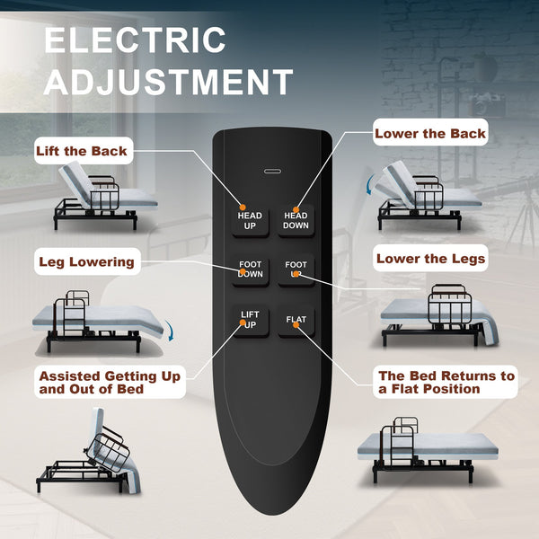 English Elm Electric Lift Bed with OKIN Motor, Memory Foam Mattress, Quiet 50,000-Cycle Frame, Fall-Safe Rails Black,Grey W2699S00061