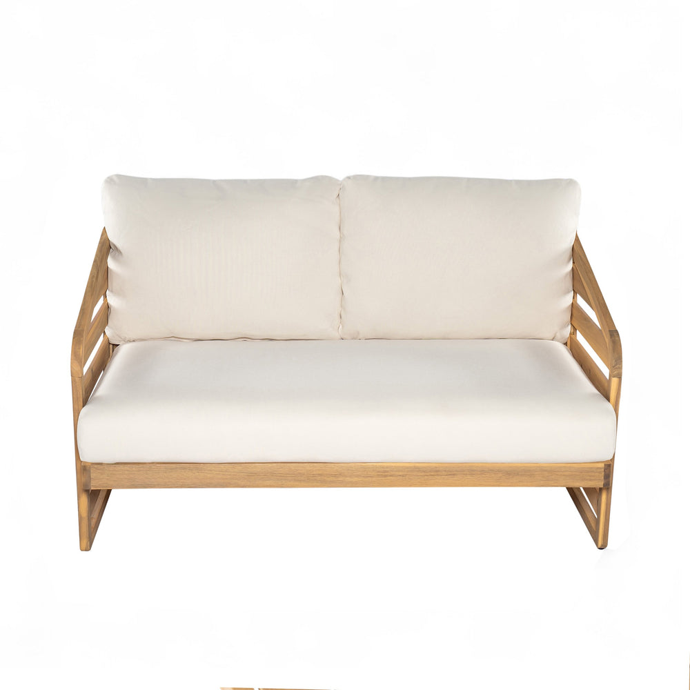 English Elm Christopher Knight Home® - Royal Acacia Loveseat & Coffee Table Set – Teak Finish, Water-Repellent Cushions, Durable 600lb Capacity N773P272055B