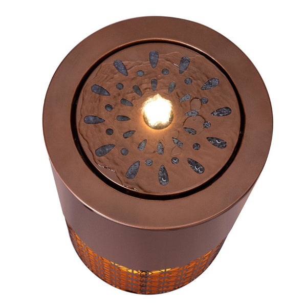 English Elm 20.87"h Brown Powder-coated Metal Outdoor Fountain Geometric Cutout with Warm Led Glow N765P355071B