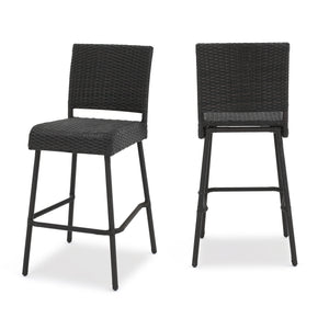 English Elm Christopher Knight Home® - 29" Outdoor PE Rattan Armless Barstools Set of 2 – Durable Woven Patio Seating with Curved Comfort Footrest Dark Brown 59265.00DBN