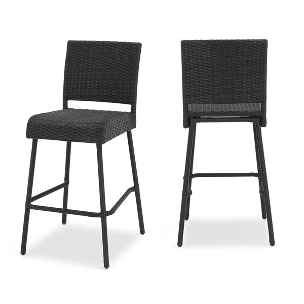 English Elm Christopher Knight Home® - 29" Outdoor PE Rattan Armless Barstools Set of 2 – Durable Woven Patio Seating with Curved Comfort Footrest Dark Brown 59265.00DBN