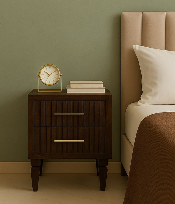 English Elm Solid Wood Belmont Nightstand - Handcrafted Mango Wood Bedside Table With Elegant Brass Details B182P372146-GIGA