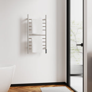 English Elm Brushed Heated Towel Rack 9-Bar Wall-Mount, 150W Carbon Fiber Warmer with Timer, IPX4 Waterproof, 110V T3177P305031