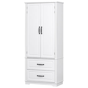 English Elm K&K 71" Farmhouse Pantry Cabinet with Embossed Texture, 2 Drawers, 8 Door Racks, Adjustable Shelves, Anti-Tip Stability Ameican White Oak N707P254905W