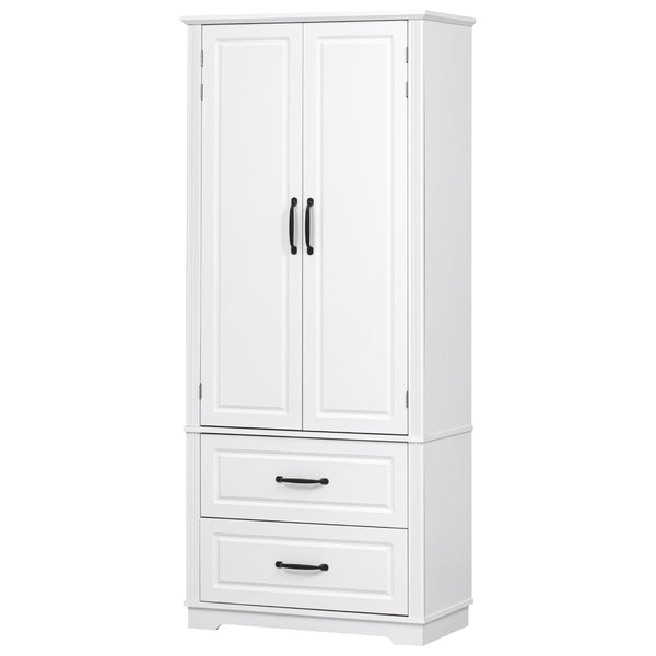 English Elm K&K 71" Farmhouse Pantry Cabinet with Embossed Texture, 2 Drawers, 8 Door Racks, Adjustable Shelves, Anti-Tip Stability Ameican White Oak N707P254905W