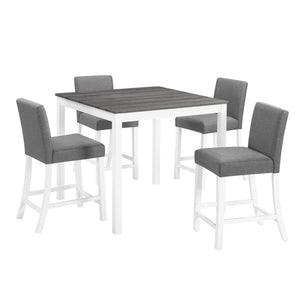 English Elm 5-piece Counter Height Dining Set Rubberwood Upholstered Chairs Grey White Kitchen W1998P418931