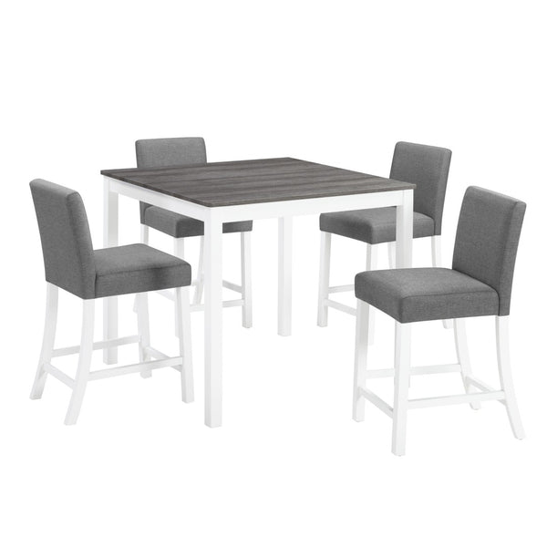 English Elm 5-piece Counter Height Dining Set Rubberwood Upholstered Chairs Grey White Kitchen W1998P418931