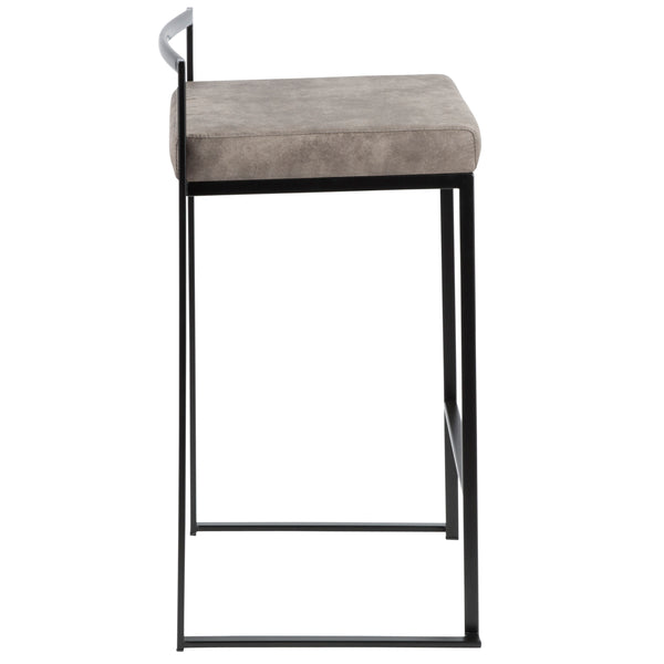 English Elm Fuji Stackable Counter Stools Set Of 2 - Stylish Black Frame & Stone Cowboy Fabric For Modern Homes B202P221921