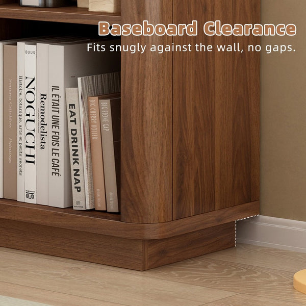 English Elm 6 Cube Farmhouse Bookcase Low Horizontal Wood Shelf Walnut Finish for Living Room W2641P460042