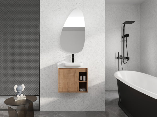 English Elm 24'' Floating Wall Mounted Bathroom Vanity with Ceramic Sink and Soft Close Cabinet Imitative Oak W999P426630