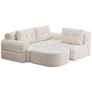 English Elm Modular Sectional Sofa with Chaise Full Foam Build Woven Fabric for Living Room Beige White W2379S00005