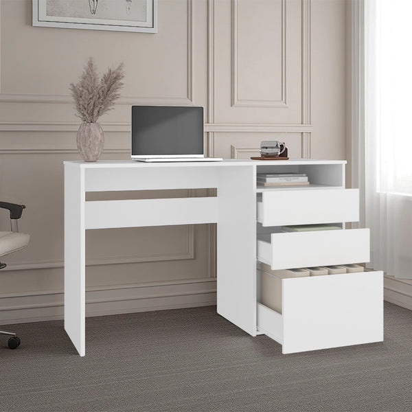 English Elm Kenai White Melamine Computer Desk with Three Drawers and Open Shelf for Home Office B097P474290