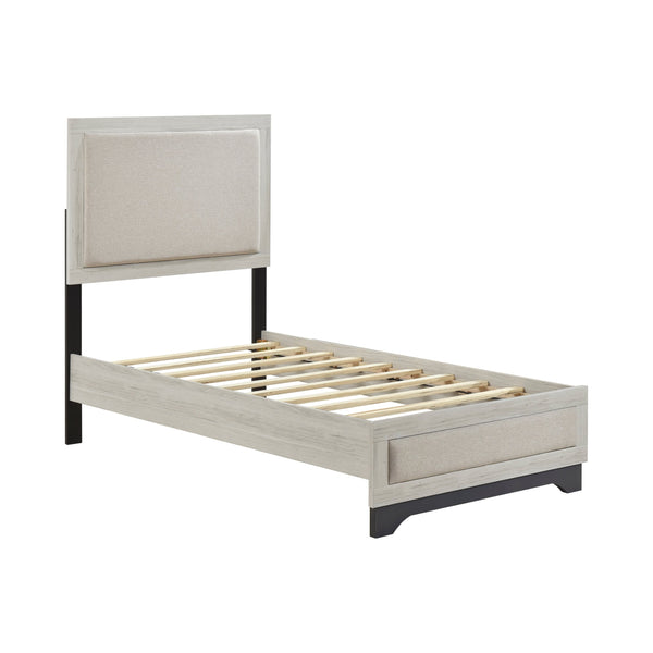 English Elm Contemporary Plush Upholstered Two-Tone Platform Twin Bed with Padded Headboard and Footboard, Sturdy Modern Frame Gray,White Oak 45.5 L x 31 W x 7 H B011S01822