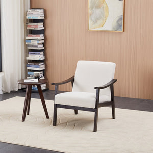 English Elm Medieval-inspired High Back Upholstered Armchair with Solid Wood Legs for Reading Nooks Ancient White W2989P382765