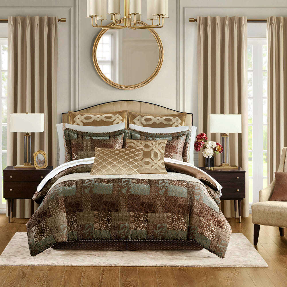 JLA Home Croscill Classics - 4 Jacquard Patchwork Comforter Set - Timeless Ornamental Texture, Warm Deep Tones, Cozy Elegant 4-Piece Ensemble CCL10-0014