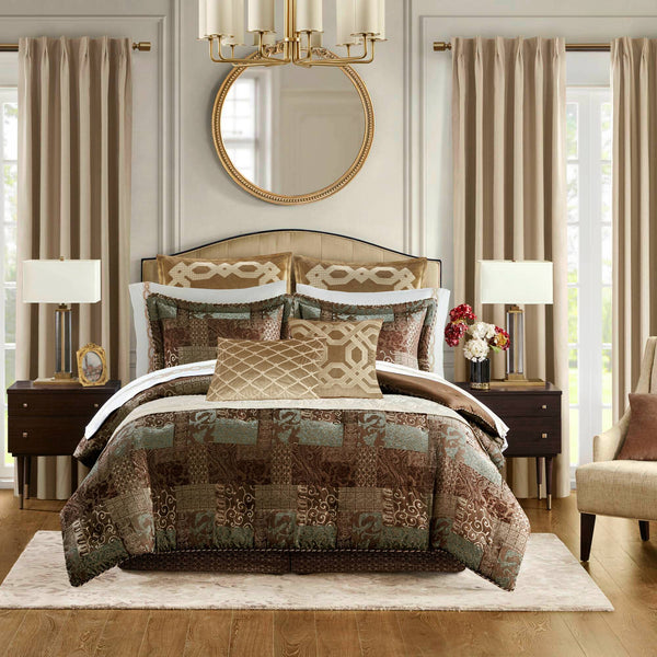 JLA Home Croscill Classics - 4 Jacquard Patchwork Comforter Set - Timeless Ornamental Texture, Warm Deep Tones, Cozy Elegant 4-Piece Ensemble CCL10-0014