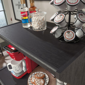 English Elm Microwave/Kitchen Cart Black finish with Drawer, Cord Management, Adjustable Shelf & Casters for Small Spaces B356P402799