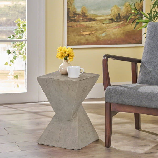 English Elm Christopher Knight Home® - TESS Modern Side Table with Sculptural Hourglass Design, Hand-Finished Accent for Indoor/Patio Spaces Light Gray N770P341402G