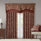 Madison Park Aubrey Traditional Jacquard Window Rod Pocket Valance With Beads MP41-4991 Burgundy