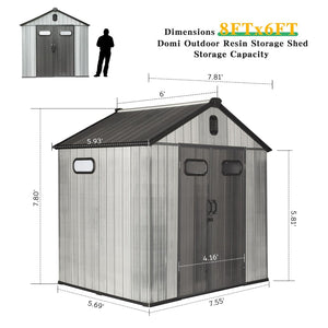 English Elm 8x6ft Resin Outdoor Storage Shed Waterproof Double Wall Build with Skylight Vents W1859S00168