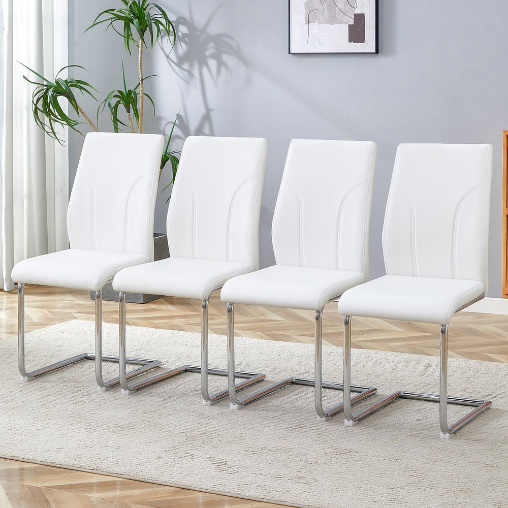 English Elm Set of 4 PU Dining Chairs White — High-Back Waterproof Upholstery, Sturdy Legs, Easy Assembly, Modern Design W1151P203801