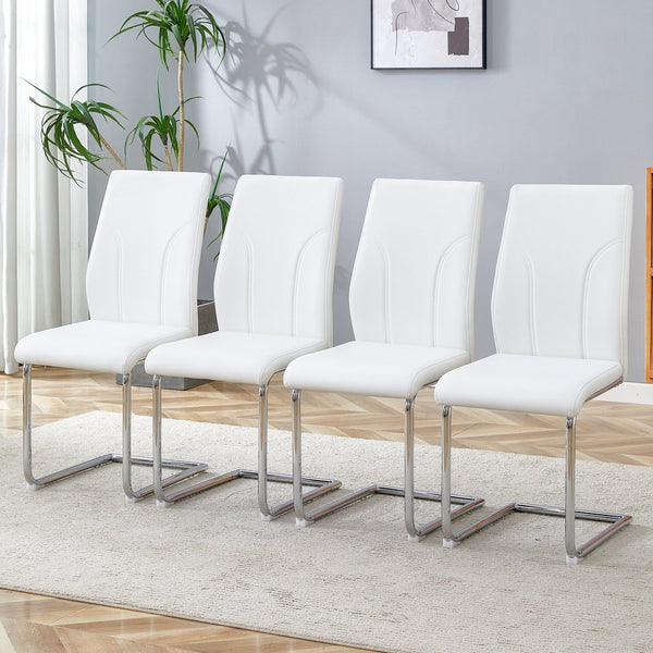 English Elm Set of 4 PU Dining Chairs White — High-Back Waterproof Upholstery, Sturdy Legs, Easy Assembly, Modern Design W1151P203801