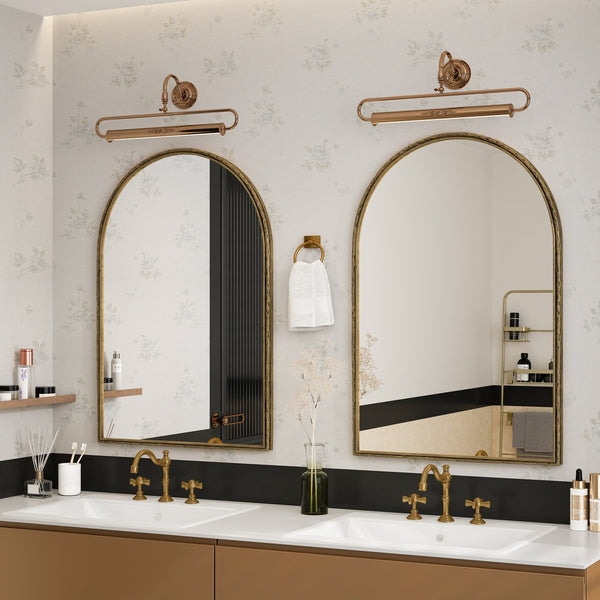 English Elm Arched Decorative Wall Mirror for Bathroom Vanity and Entryway — Elegant Arch Design for Living Room Bedroom Gold W757P251826