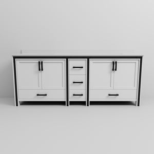 English Elm White Double Bath Vanity 84in W x22in D with Cultured Marble Top, Solid Wood, Soft-Close Drawers B2731P260751