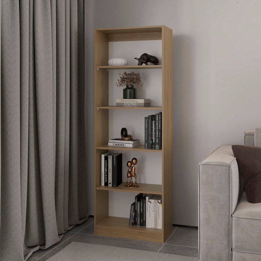 English Elm Verdi Bookcase stylish 4-shelf macadamia & white engineered wood — compact, durable storage solution B092P315585 B092P315585