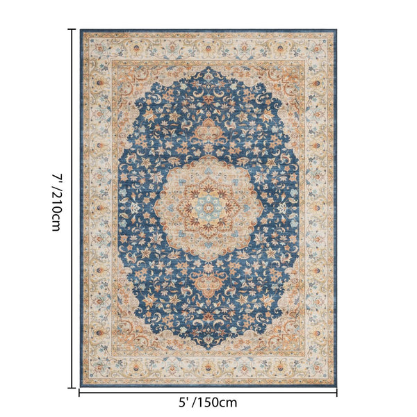English Elm Premier Navy Traditional Area Rug Low Pile Living Room Entryway Floor Accent 5x7 B186P479374