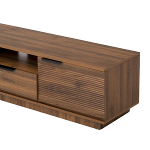 English Elm 78 Inch Walnut Media Console with Slatted Doors Solid Wood Legs and Cable Management N710P374714P