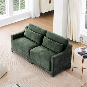 English Elm Two chenille two-seater sofa with ergonomic lumbar support, tufted elegant design, sturdy wood frame, plush sponge cushions, versatile for living rooms and reading nooks Green W714S01213