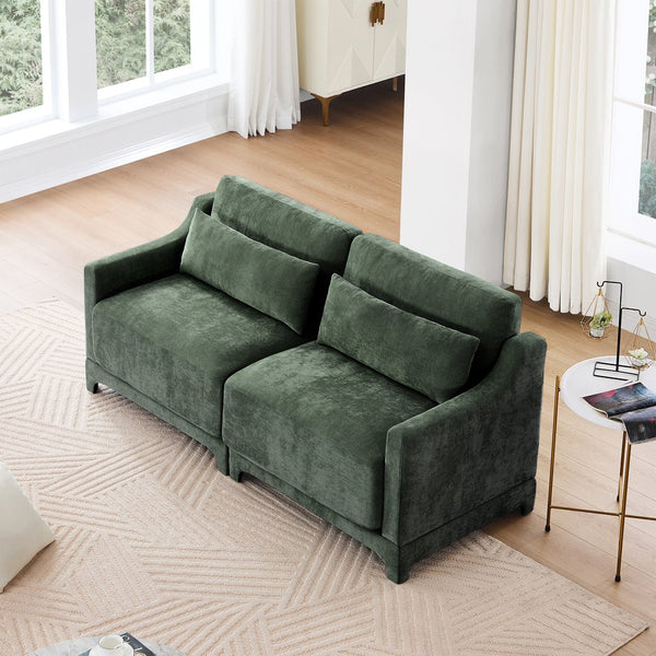 English Elm Two chenille two-seater sofa with ergonomic lumbar support, tufted elegant design, sturdy wood frame, plush sponge cushions, versatile for living rooms and reading nooks Green W714S01213