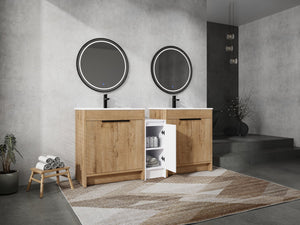 English Elm 72 Inch Freestanding Bathroom Vanity With Ceramic Sink, Soft-Close Doors, And Ample Storage Space W999S00323