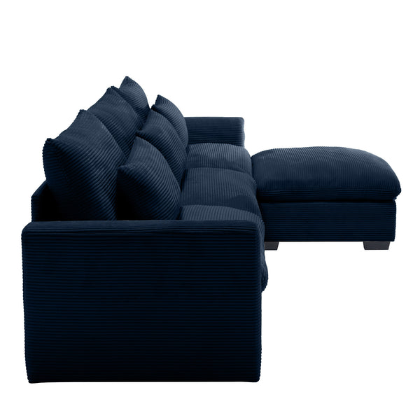 English Elm Corduroy L-Shaped Sectional Sofa With Storage Ottoman & 3 Pillows - Perfect For Small Spaces! W714S00651