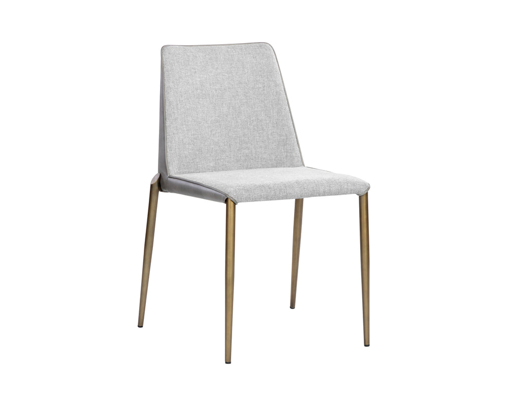 Sunpan Renee Stackable Dining Chair Set of 2 - Modern Minimalist Design with Antique Brass Legs for Urban Spaces Belfast Heather Grey / Bravo Metal