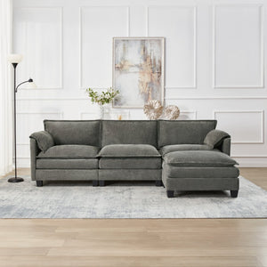 English Elm 107-inch Modular L-shaped Sectional Sofa with Velvet Upholstery and Built-in Storage Aqua French Bulldog W3480S00002