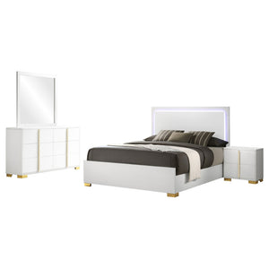English Elm Mckee Queen Bedroom Set White Panel Bed Dresser Nightstand Mirror Four Piece Suite White B062S01758