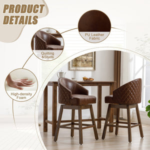 English Elm United We Win Quilted Microsuede Swivel Barstool with Wood Legs and Gold Rivet Trim Brown W1568P361704