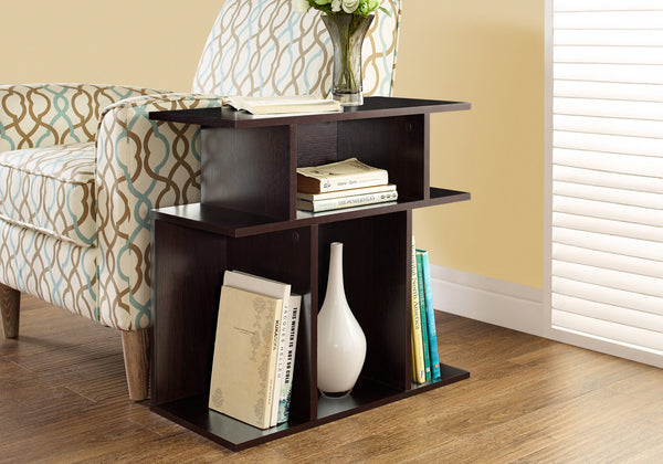 English Elm Accent Three-Tier Accent Table with Six Open Display Shelves for Living Room, Bedroom, Modern Design Espresso 28 L x 15 W x 8 H B2710P219050