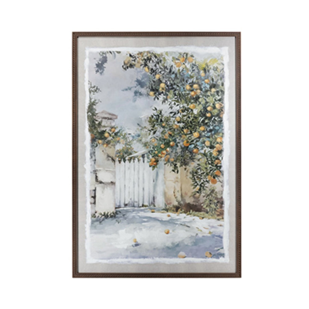 English Elm 31.5x47.2" Tuscan Courtyard Hand-painted Canvas Framed Wall Art Farmhouse Decor W2078P475438